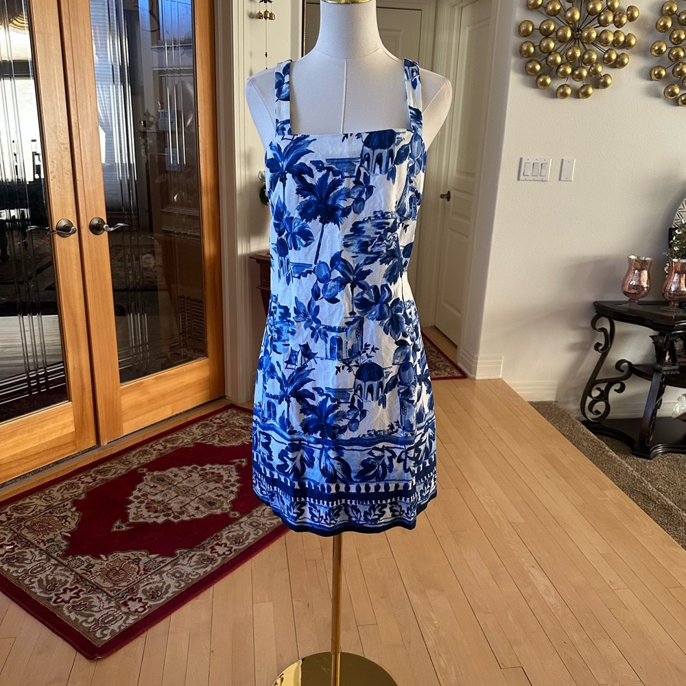 LOFT Blue Sundress Mini with Square Neck and Sleeveless Design